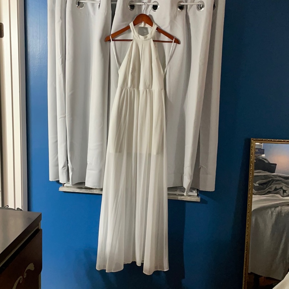 Lulus halter white dress with overlay skirt